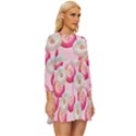 Pink And White Donuts Long Sleeve Babydoll Dress View3