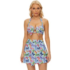 Beautiful Bright Butterflies Are Flying Vintage Style Bikini Top And Skirt Set  by SychEva