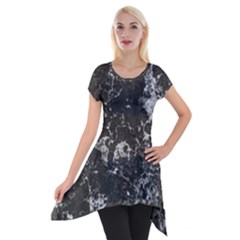 Dark Marble Camouflage Texture Print Short Sleeve Side Drop Tunic by dflcprintsclothing