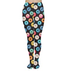 Multicolored Donuts On A Black Background Tights by SychEva