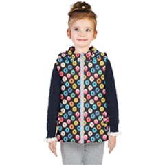 Multicolored Donuts On A Black Background Kids  Hooded Puffer Vest by SychEva