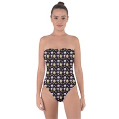 Shiny Pumpkins On Black Background Tie Back One Piece Swimsuit by SychEva