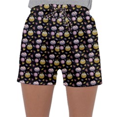 Shiny Pumpkins On Black Background Sleepwear Shorts by SychEva