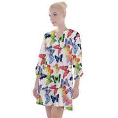 Bright Butterflies Circle In The Air Open Neck Shift Dress by SychEva