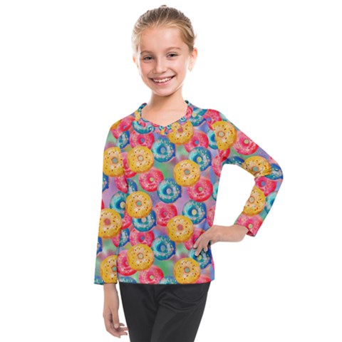 Multicolored Donuts Kids  Long Mesh Tee by SychEva