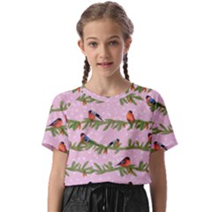 Bullfinches Sit On Branches On A Pink Background Kids  Basic Tee by SychEva