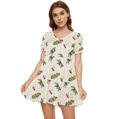 Spruce And Pine Branches Tiered Short Sleeve Mini Dress by SychEva