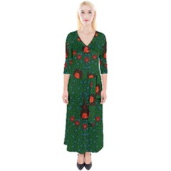 Halloween Pumkin Lady In The Rain Quarter Sleeve Wrap Maxi Dress