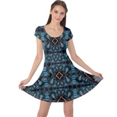 Blue Pattern Cap Sleeve Dress by Dazzleway