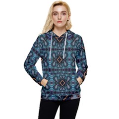 Blue Pattern Women s Lightweight Drawstring Hoodie