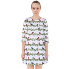 Bullfinches On The Branches Smock Dress by SychEva