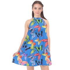 Bright Butterflies Circle In The Air Halter Neckline Chiffon Dress  by SychEva