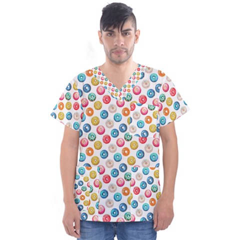 Multicolored Sweet Donuts Men s V-neck Scrub Top by SychEva