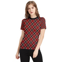 Dark Red Tartan, Retro Buffalo Plaid, Tiled Pattern Women s Short Sleeve Rash Guard by Casemiro