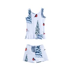 Christmas Trees And Bullfinches Kids  Boyleg Swimsuit by SychEva