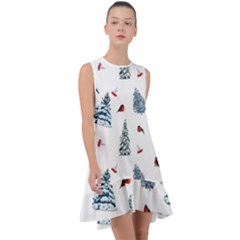 Christmas Trees And Bullfinches Frill Swing Dress by SychEva