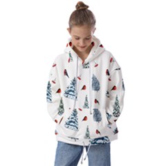 Christmas Trees And Bullfinches Kids  Oversized Hoodie by SychEva