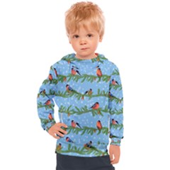 Bullfinches On Spruce Branches Kids  Hooded Pullover by SychEva