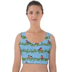 Bullfinches On Spruce Branches Velvet Crop Top