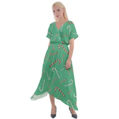 Sweet Christmas Candy Cross Front Sharkbite Hem Maxi Dress by SychEva