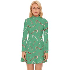 Sweet Christmas Candy Long Sleeve Velour Longline Dress by SychEva