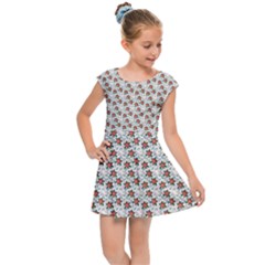 Small Red Christmas Poinsettias On White Kids  Cap Sleeve Dress by PodArtist