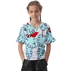 Doodle Poodle  Kids  V-neck Horn Sleeve Blouse