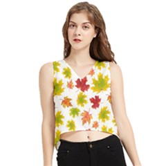 Bright Autumn Leaves V-neck Cropped Tank Top by SychEva