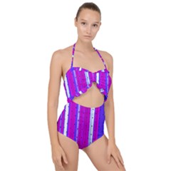 Warped Stripy Dots Scallop Top Cut Out Swimsuit by essentialimage365