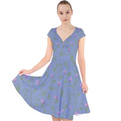 Curly Flowers Cap Sleeve Front Wrap Midi Dress by SychEva