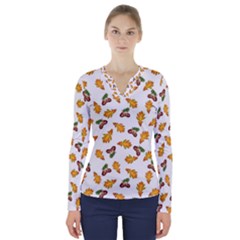 Oak Leaves And Acorns V-neck Long Sleeve Top by SychEva