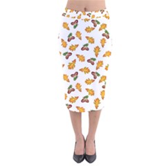 Oak Leaves And Acorns Velvet Midi Pencil Skirt by SychEva