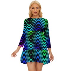 Abstract Rainbow Curves Pattern Long Sleeve Babydoll Dress