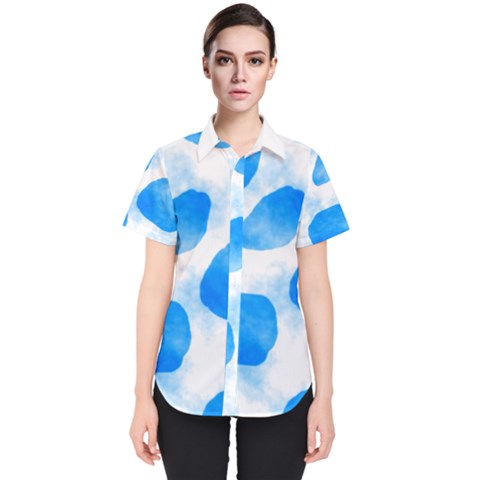 Cloudy Watercolor, Blue Cow Spots, Animal Fur Print Women s Short Sleeve Shirt by Casemiro