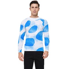 Cloudy Watercolor, Blue Cow Spots, Animal Fur Print Men s Long Sleeve Rash Guard by Casemiro