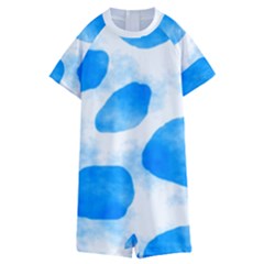 Cloudy Watercolor, Blue Cow Spots, Animal Fur Print Kids  Boyleg Half Suit Swimwear