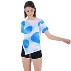 Cloudy Watercolor, Blue Cow Spots, Animal Fur Print Asymmetrical Short Sleeve Sports Tee by Casemiro