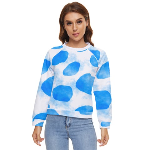 Cloudy Watercolor, Blue Cow Spots, Animal Fur Print Women s Long Sleeve Raglan Tee by Casemiro