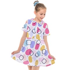 Abstract Multicolored Shapes Kids  Short Sleeve Shirt Dress by SychEva