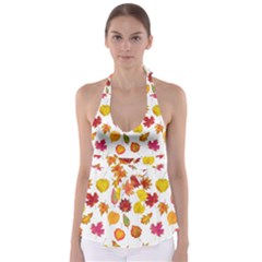 Watercolor Autumn Leaves Babydoll Tankini Top by SychEva