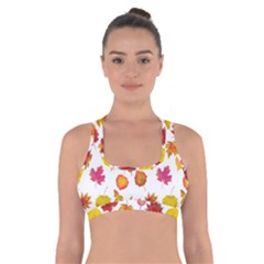 Watercolor Autumn Leaves Cross Back Sports Bra by SychEva