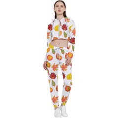 Watercolor Autumn Leaves Cropped Zip Up Lounge Set