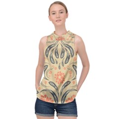 Folk Flowers Print Floral Pattern Ethnic Art High Neck Satin Top by Eskimos