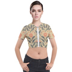 Folk Flowers Print Floral Pattern Ethnic Art Short Sleeve Cropped Jacket by Eskimos