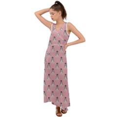 Cute Husky V-neck Chiffon Maxi Dress