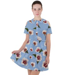 Hibiscus Flowers Short Sleeve Shoulder Cut Out Dress  by SychEva