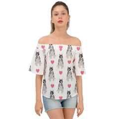 Little Husky With Hearts Off Shoulder Short Sleeve Top by SychEva