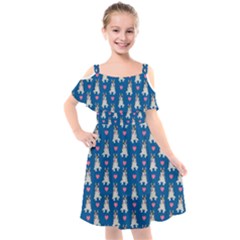 Little Husky With Hearts Kids  Cut Out Shoulders Chiffon Dress by SychEva