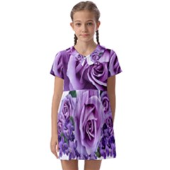 Roses-violets-flowers-arrangement Kids  Asymmetric Collar Dress