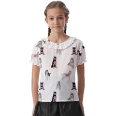 Husky Dogs With Sparkles Kids  Frill Chiffon Blouse